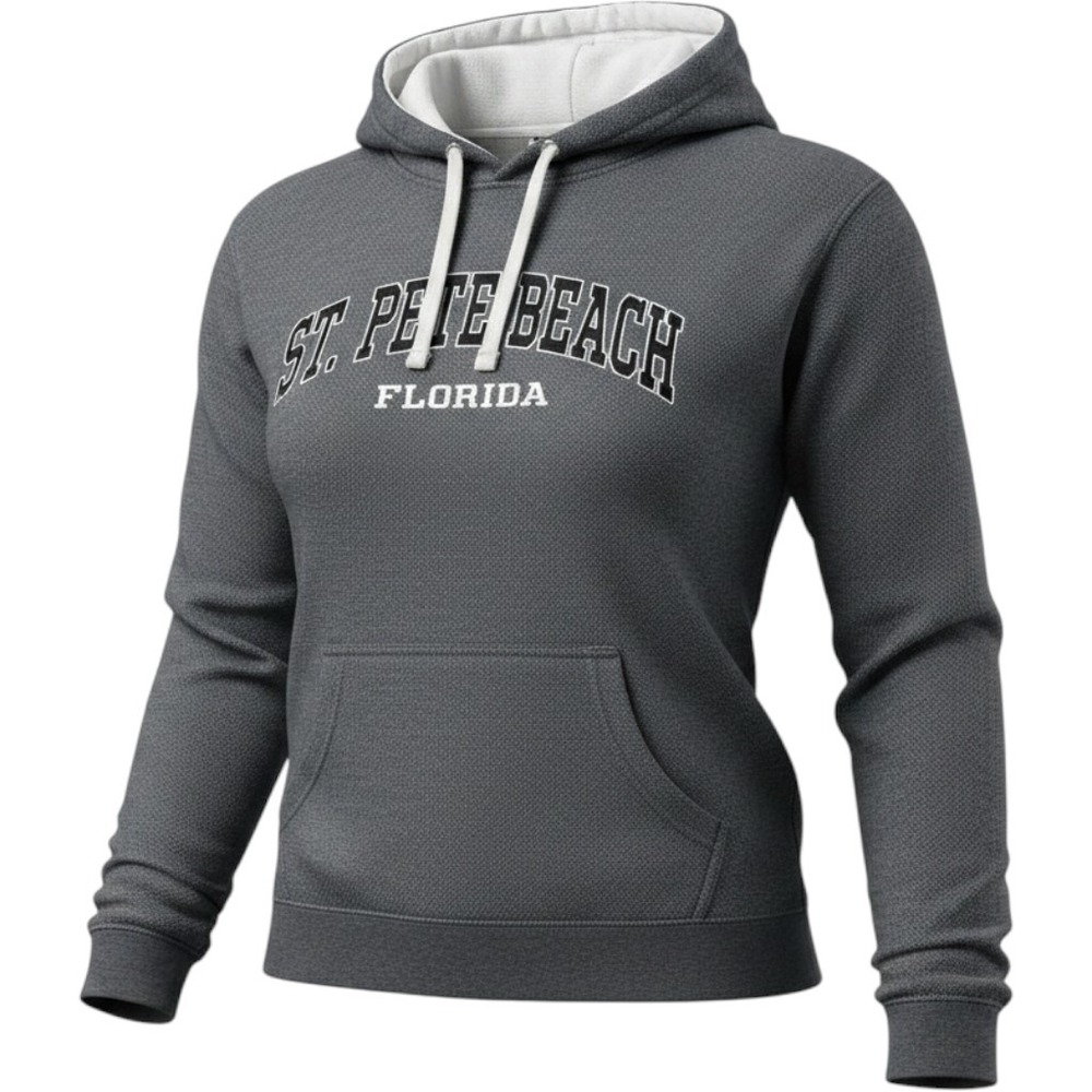 Basix of America St Pete Beach Florida Hoodie Gray Waffle Knit Sweatshirt Large‎